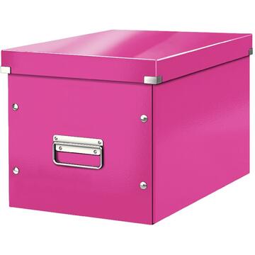 Cutie depozitare LEITZ WOW Click & Store, carton laminat, Cub, mare, roz