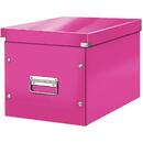 Cutie depozitare LEITZ WOW Click & Store, carton laminat, Cub, mare, roz