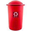 Cos plastic reciclare selectiva, capacitate 50l, PLAFOR Top - rosu cu capac rosu - metal