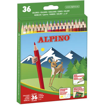 Creioane colorate, cutie carton, 36 culori/set, ALPINO