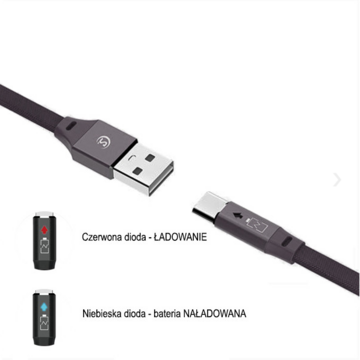 USB TYPE-C 2.0A CABLE BLACK SOMOSTEL 2400mAh QUICK CHARGER QC 3.0 1M POWERLINE SMS-BW04 BLACK USB-C - FLAT TEXTILE BRAID + LED