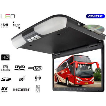 Monitor pentru tavan suspendat LCD 15 inchi DVD USB SD IR FM JOcuri... (NVOX RF1515D Negru)