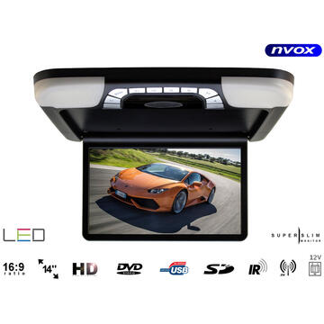 Monitor de tavan suspendat auto LCD 14 inchi HD DVD USB SD IR FM GAMES 12V... (NVOX RFVT