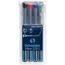 Universal permanent marker SCHNEIDER Maxx 220 S, varf 0.4mm, 4 culori/set - (N, R, A, V)