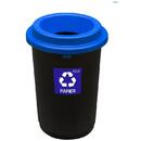 Cos plastic reciclare selectiva, capacitate 50l, PLAFOR Eco - negru cu capac albastru - hartie
