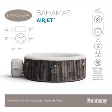 Jacuzzi gonflabil BESTWAY LAY-Z-SPA® Bahamas AirJet™ 180 x 66 cm, rotund