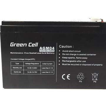 Green Cell Acumulator stationar 12V 7Ah F2 AGM  AGM04 UPS