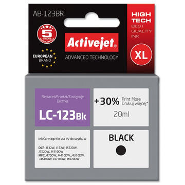 Activejet AB-123BR ink for Brother printer; Brother LC123Bk/LC121Bk replacement; Premium; 20 ml; black