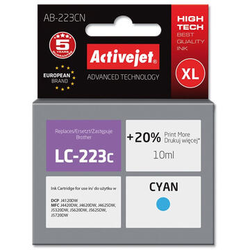 Activejet AB-223CN ink for Brother printer; Brother LC223C replacement; Supreme; 10 ml; cyan