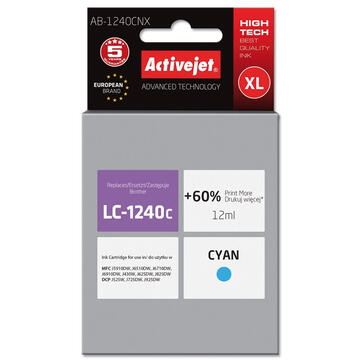 Activejet AB-1240CNX ink for Brother printer; Brother LC1220Bk/LC1240Bk replacement; Supreme; 12 ml; cyan