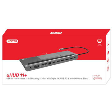 UNITEK D1022A interface hub USB 3.2 Gen 1 (3.1 Gen 1) Type-C 5000 Mbit/s Grey