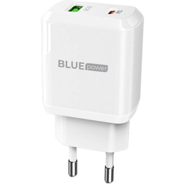 Incarcator de retea Blue Power BCN5, 20W, 3A, 1 X USB-A - 1 X USB-C, Alb