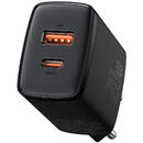Incarcator de retea Baseus Compact, Quick Charge 20W, 1 x USB Type-C 5V/3A max, 1 x USB 5V/3A, negru