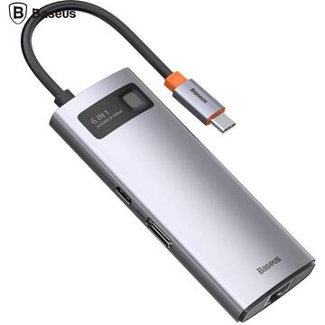 Hub USB Type C Baseus Metal Gleam CAHUB-CW0G, HDMI 4K, Ethernet RJ45, 3 x USB, Grey