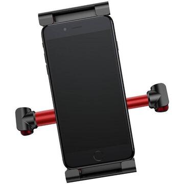 Baseus pt. SmartPhone sau Tableta, fixare pe tetiera, ofera posibilitatea reglarii unghiului de vizionare pe verticala si orizontala (360 de grade), rosu