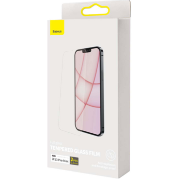 Baseus pentru Iphone 13 Pro Max, grosime 0.3mm, acoperire totala ecran, strat special anti-ulei si anti-amprenta, Tempered Glass, pachetul include 2 bucati
