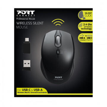 Mouse PORT Designs 900713 Ambidextrous RF Wireless+USB Type-C 1600 DPI