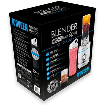 N'OVEEN Blender Sport Mix & Fit, Noveen 300W, SB1100 X-LINE Alb 600 ml