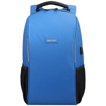 Rucsac BESTLIFE Travelsafe, laptop 15.6 inch, forma aerodinamica, conector USB si type C, albastru