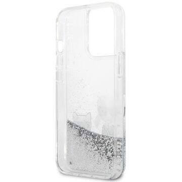 Husa Karl Lagerfeld Husa Liquid Glitter Karl&amp;Choupette iPhone 13 Pro Argintiu