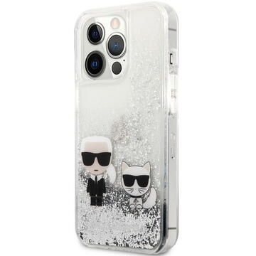 Husa Karl Lagerfeld Husa Liquid Glitter Karl&amp;Choupette iPhone 13 Pro Argintiu