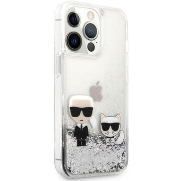 Husa Karl Lagerfeld Husa Liquid Glitter Karl&amp;Choupette iPhone 13 Pro Max Argintiu