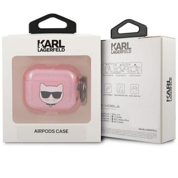 Karl Lagerfeld Husa Glitter Choupette Head Airpods 3 Roz