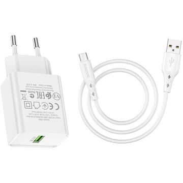 Incarcator de retea Borofone BN5 Sunlight White, QC 3.0, 18W, cablu USB la MicroUSB inclus