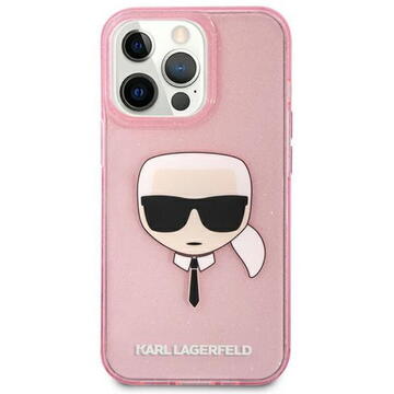 Husa Karl Lagerfeld Husa Glitter Karl's Head iPhone  13 Pro Roz