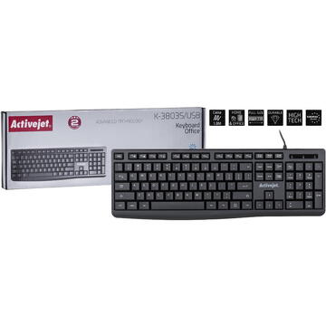 Tastatura Activejet USB keyboard K-3803S Negru cu fir USB