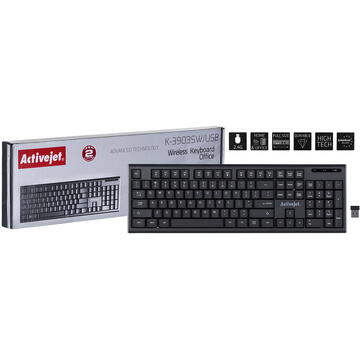 Tastatura Activejet USB keyboard K-3903SW Negru Wireless fara fir