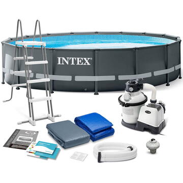 Intex Ultra XTR Frame Pool Set with Sand Filter Pump, Safety Ladder, Ground Cloth, Cover, 488x122 cm, Age 6+, Grey