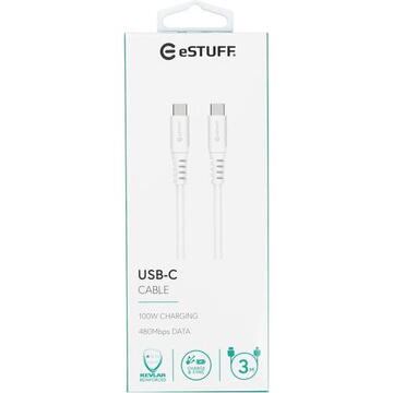eSTUFF USB-C - C Cable 3m White USB cable USB 2.0 USB C