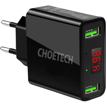 Incarcator de retea CHOETECH WALL CHARGER 3 X USB 15W LED BLACK C0027