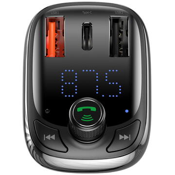 Modulator FM FM Transmitter Baseus T type Bluetooth 5.0, 2xUSB, USB-C, PD, QC 3.0, microSD