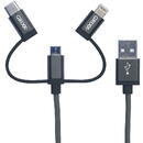 Cablu date GRIXX Optimum - 3 in 1 Micro USB/USB-C/8-pin Apple MFI License, impletit, lungime 1m - gr