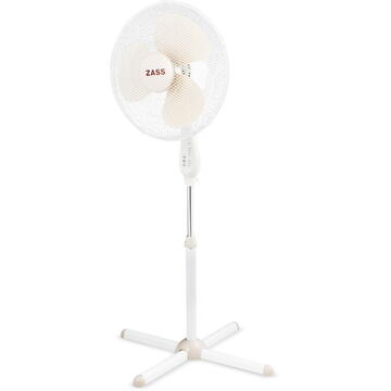 Ventilator Ventilator cu picior Zass ZFTR 1603, 50 W, 3 viteze, 41cm diametru, oscilare, telecomanda, Alb