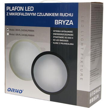 Orno Plafon BRYZA LED 15W z mikrofalowym czujnikiem ruchu, biała