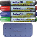 Kit markere tabla de scris+burete magnetic, ARTLINE 517 - Dry safe ink, varf rotund 2.0mm, 4 cul/set