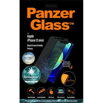 PanzerGlass Apple iPhone 12 mini Edge-to-Edge Privacy Camslider Anti-Bacterial