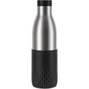 Emsa Bludrop sleeve insulated drinking bottle 0.7 liters, thermos bottle (black, stainless steel, silicone sleeve)