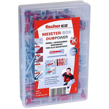 Fischer Meister-Box DUOPOWER plus screw - dowel - light gray / red - 160 pieces
