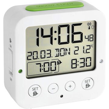 Ceasuri decorative TFA Digital radio alarm clock with temperature BINGO (white/green)