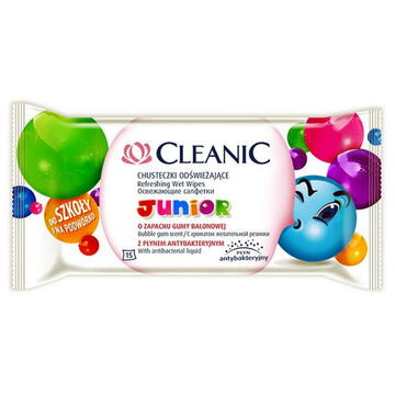 Diverse articole de curatenie Servetele umede CLEANIC Junior, antibacteriale, recomfortante, 15 buc/pachet, pt. copii - bubble gum