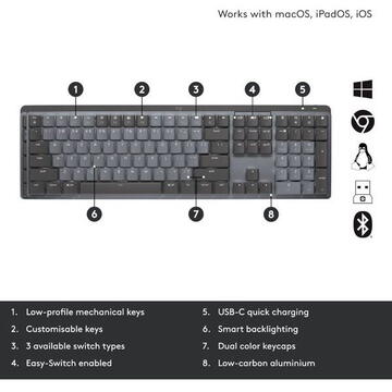 Tastatura Logitech MX Mechanical, USB Wireless, Gray