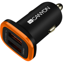 Incarcator auto Canyon CNE-CCA02B, 2x USB, 2.1A, Black-Orange