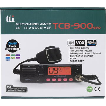 Statie radio Statie radio CB TTi TCB-900 EVO, DSS, SQ, Dual Watch, Mic Gain, 12V-24V, conector dongle Bluetooth