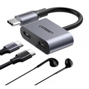 ADAPTOR Incarcare si audio Ugreen, "CM232", 1 x USB Type-C(T) la 2 x USB Type-C(M), lungime cablu 15 cm, gri