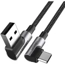 CABLU alimentare si date Ugreen, "US176", Fast Charging Data Cable pt. smartphone, USB la USB Type-C 3A Complete Angled 90, braided, 0.5m, negru "20855" (include TV 0.06 lei) - 6957303828555