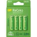 Acumulatori GP Batteries, ReCyko 2600mAh AA (LR6) 1.2V NiMH, paper box 4 buc. "GP270AAHCE-2EB4" "GPRHC272E001" (include TV 0.32lei)